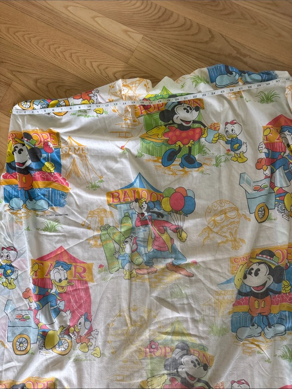 Vintage Disney Mickey Mouse Carnival Twin Fitted Sheet Donald Goofy USA